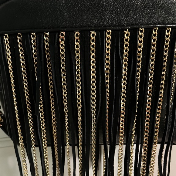 Bebe black leather with a Gold and leather fringe back - Picture 2 of 9